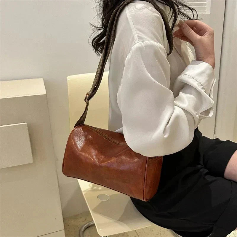 Trine™ | Vintage Skórzana Torebka Crossbody z Woven Regulowanym Paskiem