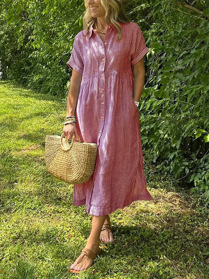 Malina | Sukienka maxi w paski z klapami i guzikami