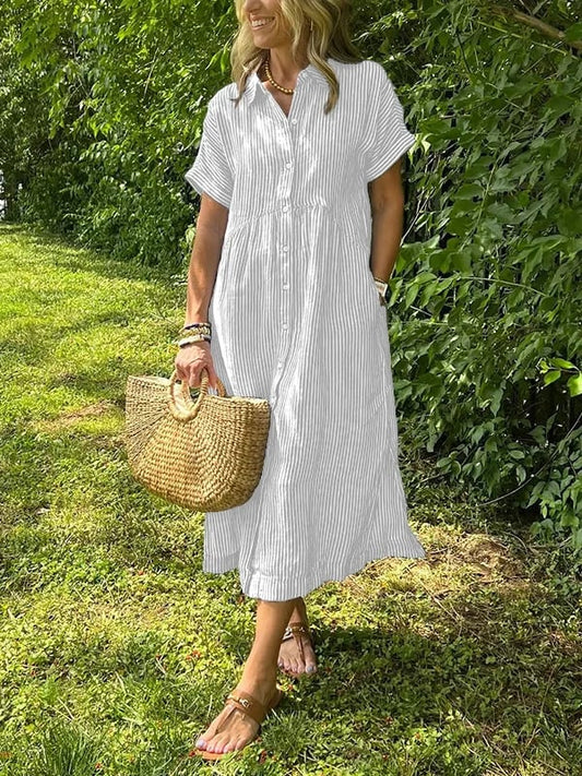 Malina | Sukienka maxi w paski z klapami i guzikami