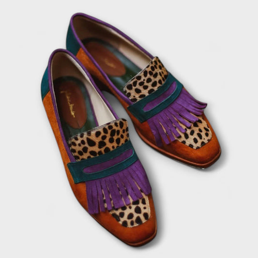 Fallon – Brązowe Loafersy z Wzorem Lamparta
