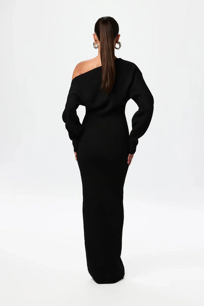 Natalia | Elegancka Sukienka z Dzianiny z Odkrytym Ramieniem