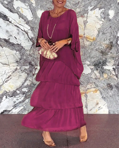 Dorota | Boho Maxi Sukienka z Warstwowym Efektem
