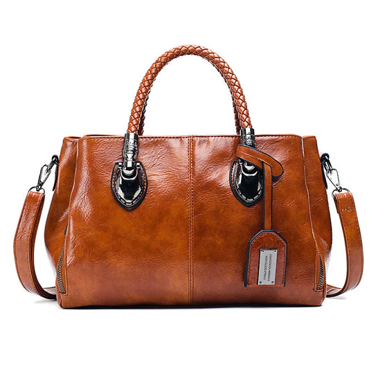 Pia™ | Elegancka skórzana torba z plecionymi uchwytami