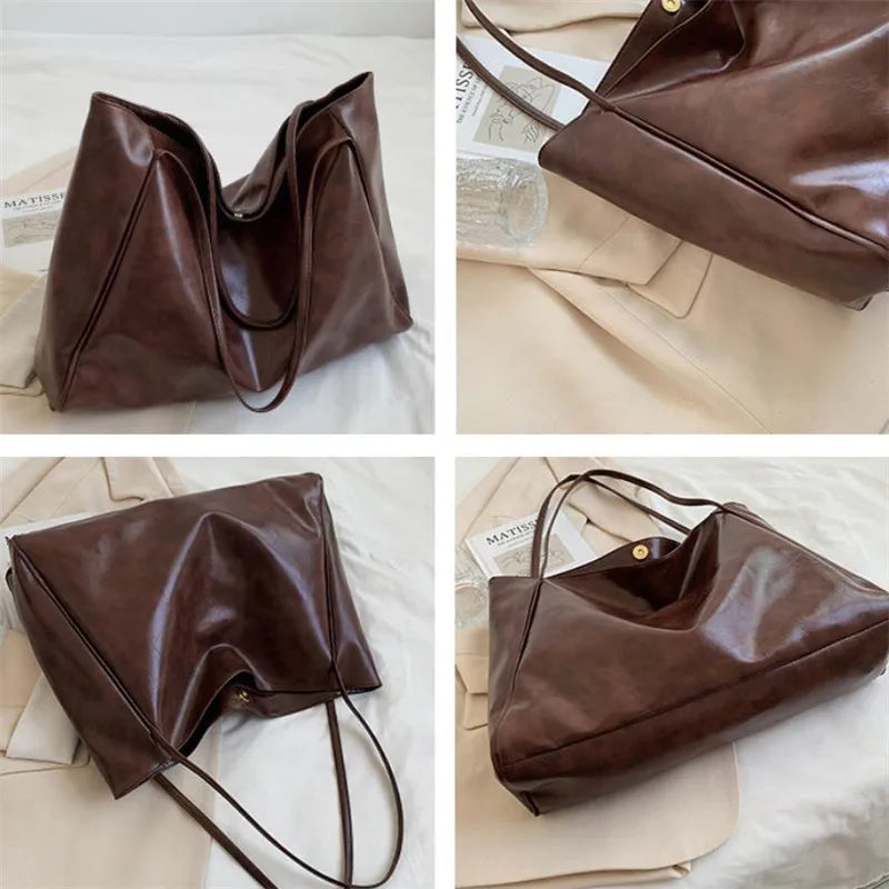 Elegancka brązowa torba tote o skórzanym wyglądzie