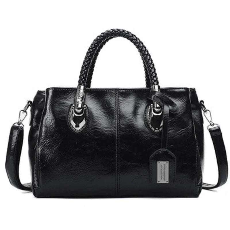 Pia™ | Elegancka skórzana torba z plecionymi uchwytami