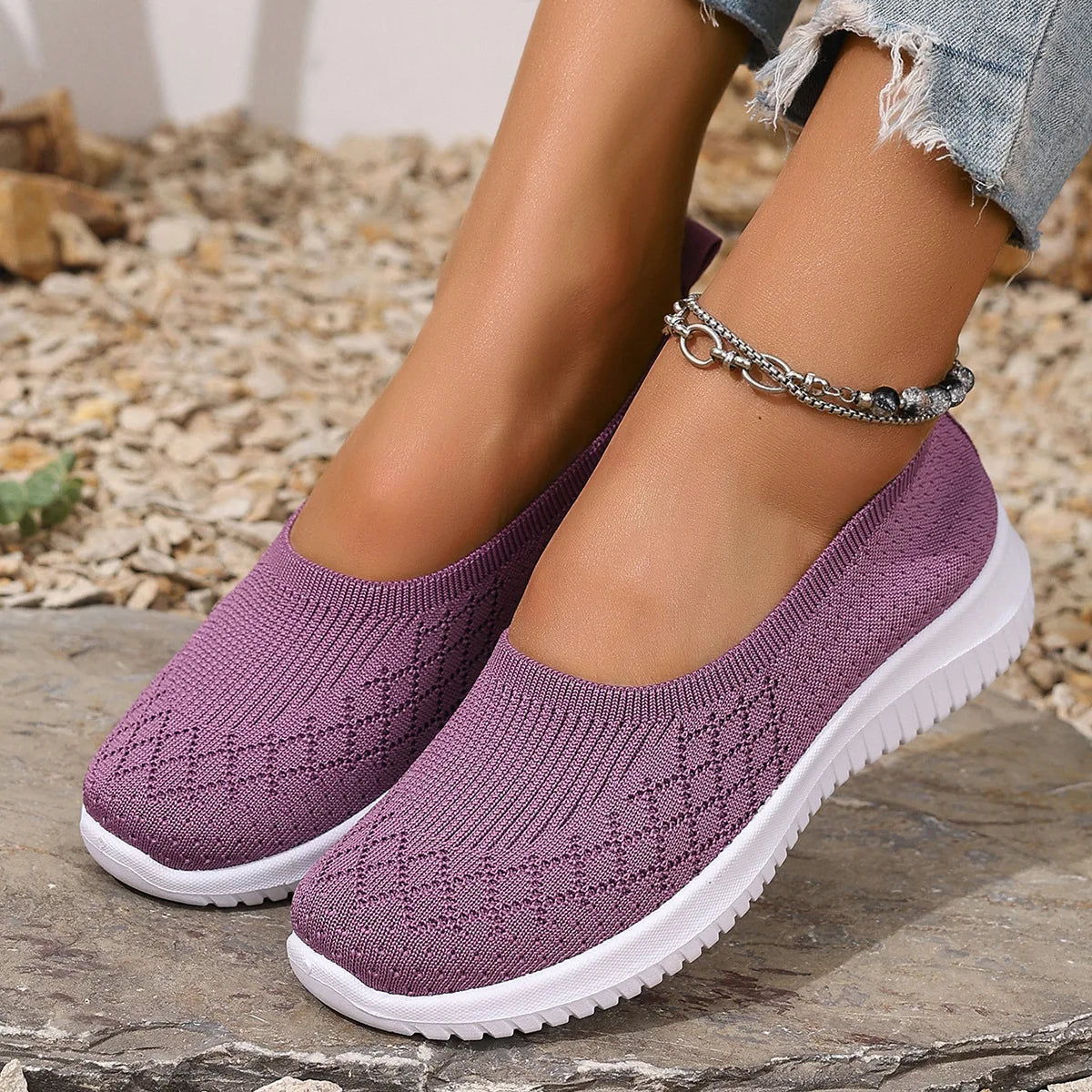 Damari | Sneakersy wsuwane z teksturowanej dzianiny