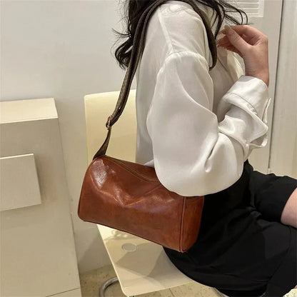 Trine™ | Vintage Skórzana Torebka Crossbody z Woven Regulowanym Paskiem