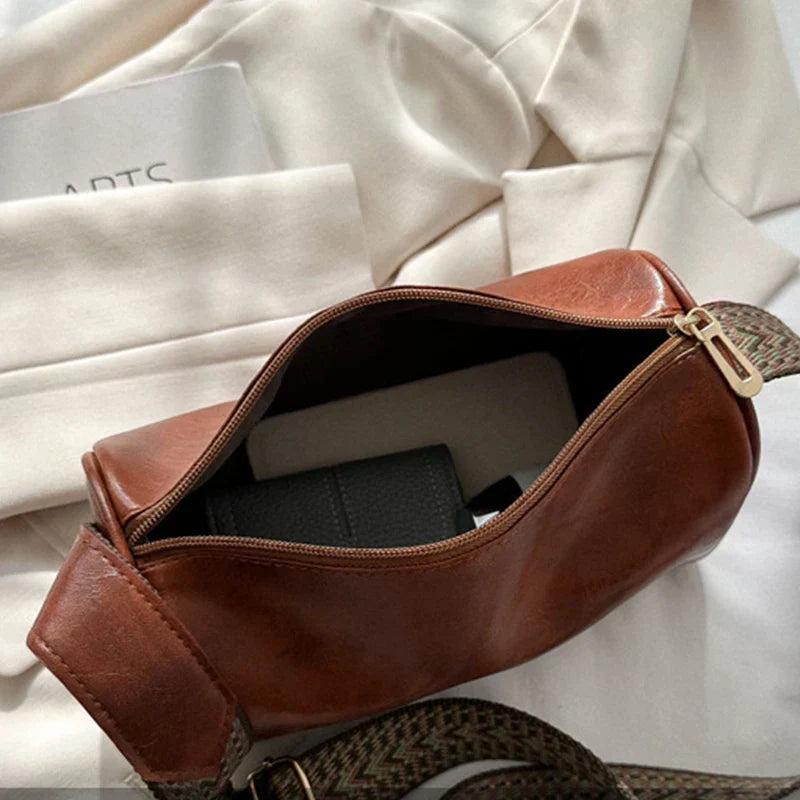 Trine™ | Vintage Skórzana Torebka Crossbody z Woven Regulowanym Paskiem