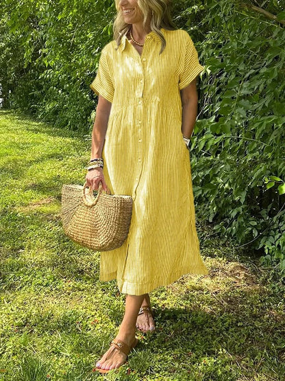 Malina | Sukienka maxi w paski z klapami i guzikami