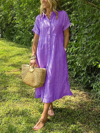 Malina | Sukienka maxi w paski z klapami i guzikami