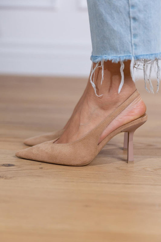 Marlena™ | Beżowe szpilki slingback na cienkim obcasie