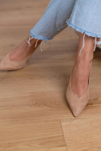 Marlena™ | Beżowe szpilki slingback na cienkim obcasie