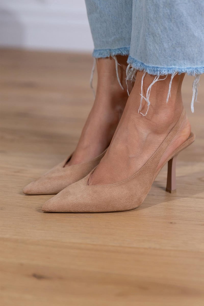Marlena™ | Beżowe szpilki slingback na cienkim obcasie